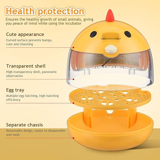 Milisten Small Egg Incubator Automatic Temperature Humidity Control for Hatching Quail Chicken Parrot Bird Eggs Portable Poultry Incubator for Home Farm Yellow