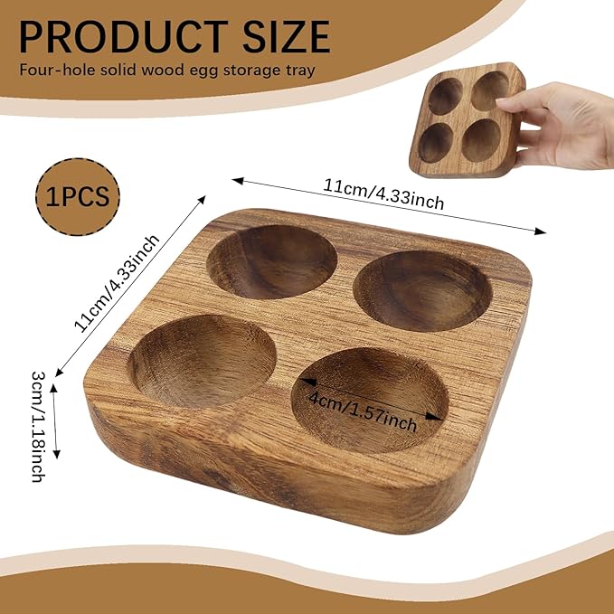 4 Slots Wooden Egg Tray, Egg Holder for Kitchen Refrigerator Countertop Display Or Storage