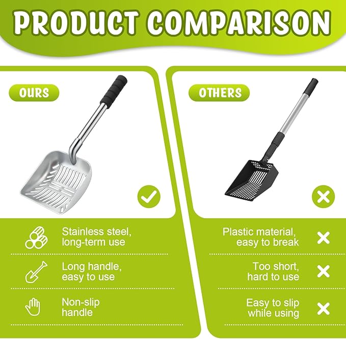 48 Inch Metal Chicken Coop Pooper Scooper (16 to 48 Inch) Long Handle Scooper with Detachable Stainless Steel Long Handle Gloves Accessory for Cleaning Chicken Coop(Silver)