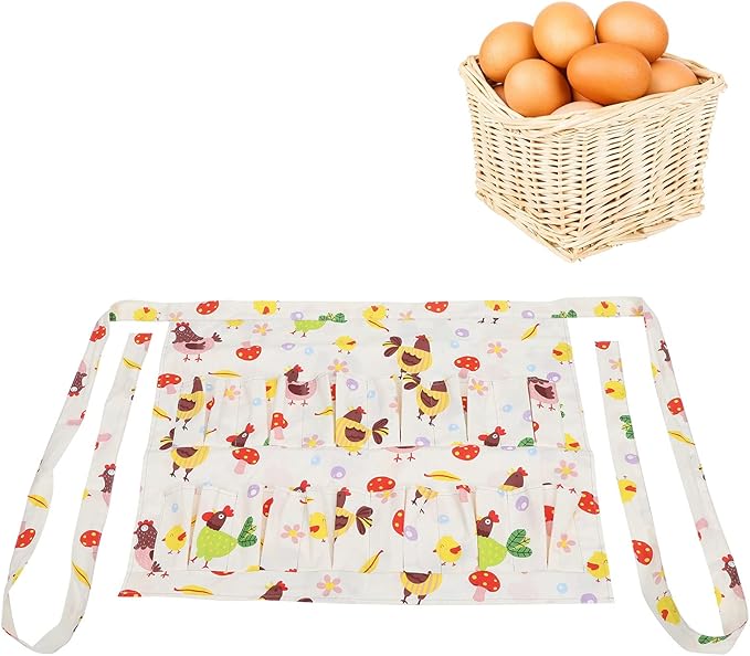 Eggs Collecting Protective Apron, Cotton Twill, Multiple Pockets, Durable Design - Practical Aprons for Women Cooking Apron, Ideal for Egg Gathering and Farm Work (Large: Approx. 17.6x16.2x15cm /