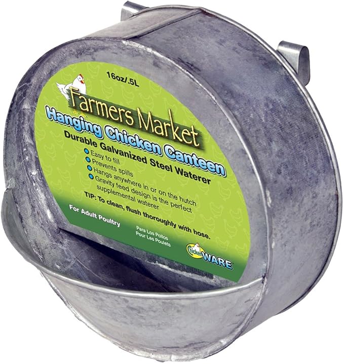 Ware Manufacturing Hanging Chicken Canteen Waterer for Chickens Silver 16 oz.