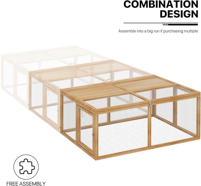 MoNiBloom Foldable Chicken Run Wood Chicken Coop Rabbit Hutch No Assembly Required Indoor/Outdoor Small Animal Nesting Box Habitat Enclosure Spacious Pet Playpen, 45.5" L x 42.5" W x 20" H, Natural
