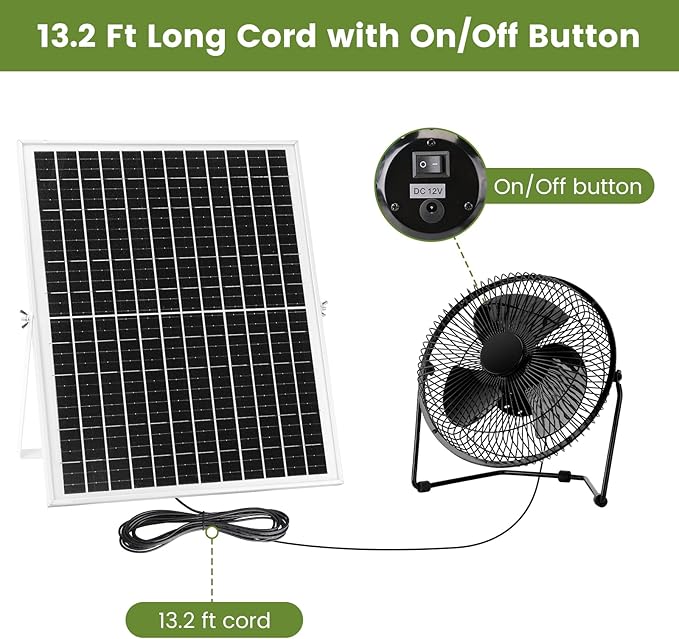 8" Solar Floor Fan for Home Outdoor Chicken Coop Greenhouse Dog House Summer Air Circulation Cooling, 25W Solar Powered with 2000 RPM High Speed