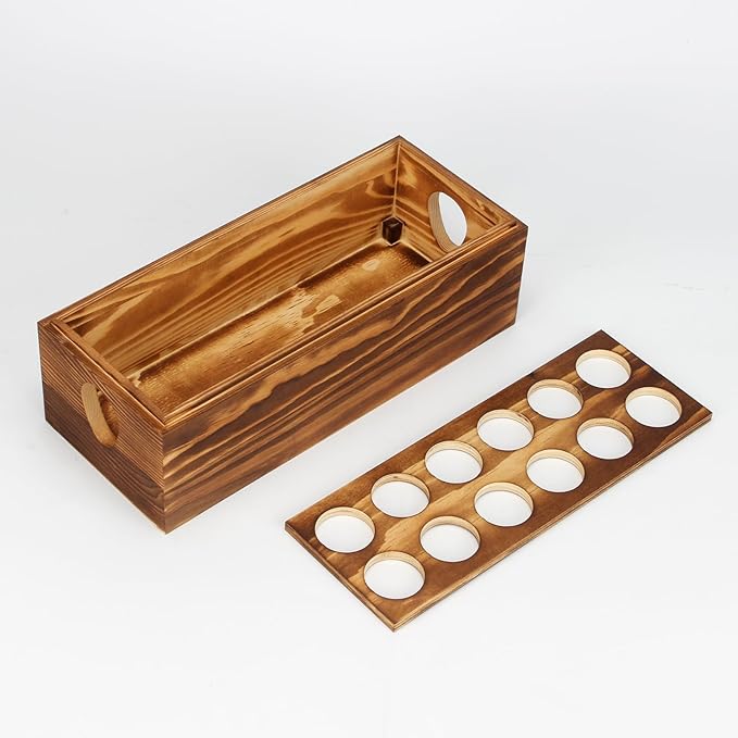 Wooden Crate for 24 Fresh Eggs, Stackable Holder Countertop With Double Layers for Display, Rustic Storage Box With Handle for Easter Supermarket Farm Kitchen Supplies, 2 PCS