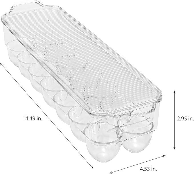 Kitchen Details 2 Pack Egg Crate | Dimensions: 14.5"x4.5"x2.9" | Fits 14 Eggs per Crate | Stackable | BPA Free | Easy Pull Handles | Kitchen Organization | Clear