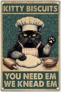 Biscuits Black Cat Wall Decor Funny Kitchen Retro Metal Sign Vintage Art Tin Poster Lovers Home Decoration 8 x 12 Inch Outdoor Indoor Aluminum