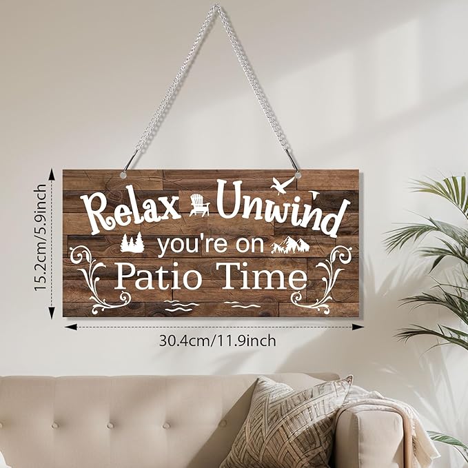 Hotop Patio Decor Patio Sign Decorations Outdoor Metal Porch Wall Decor Rustic Farmhouse Wall Art for Backyard Porch Balcony Gazebo Accessories(12 x 6",Brown)