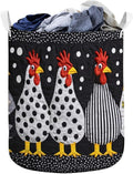 Patchwork Chicken Laundry Basket, Farm Chicken Quilt Laundry Hamper, Rustic Country Textile Clothes Storage Bin, Farmhouse Room Organizer, Vintage Farm Animal Home Decor