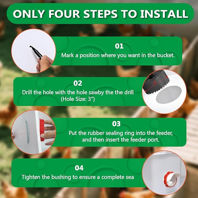 DIY Chicken Feeder kit -6-Port Waste Free Gravity Poultry Feeder with Hole Saw and lid, Suitable for Bucket/Barrel/Box/Trough (Weatherproof, red)
