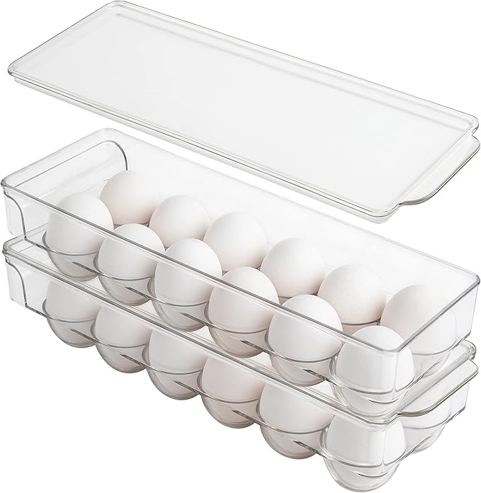 Egg Holder for Fridge 12 count 2 Pack Egg Container for Refrigerator Clear Stackable with Lid & Handles