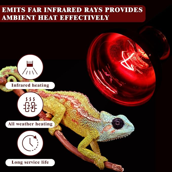 Reptile Heat Lamp,50W Red Basking Spot Lamp Bulb for Chickens Amphibians, Infrared Heat Emitter Light for Coop