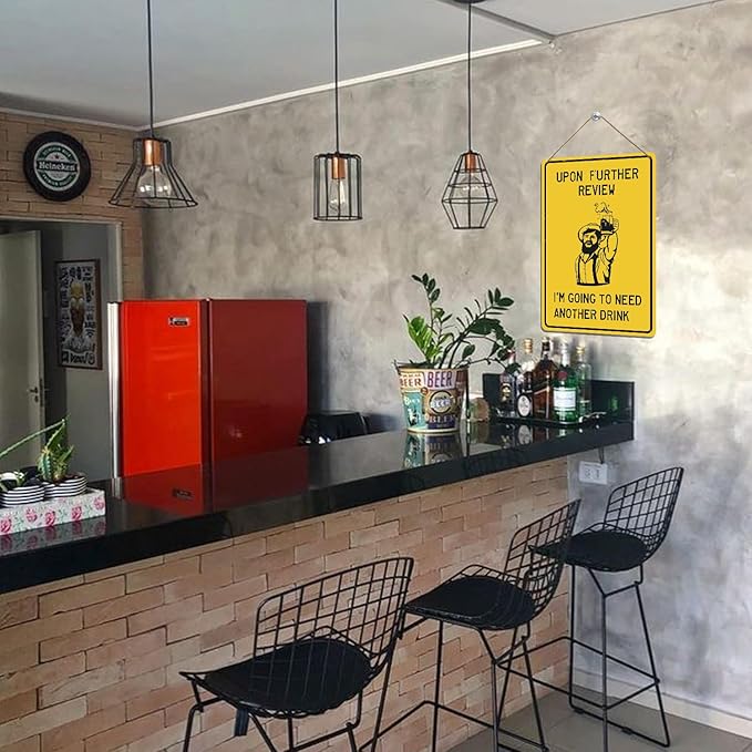 Funny Bar Signs for Home Bar Decor-Upon Further Review I'm Going to Need Another Drink,Vintage Metal Signs for Man Cave Bar Wall Art Basement Sports Pub Club Garage Decor,8x12inch