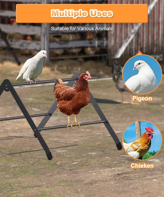 Koutemie Adjustable Chicken Perch for Coop, Heavy-Duty Metal Chick Roosting Bar for Brooder, Baby Chicks Stand Toy Training Perches for Large Bird Parrot Hens Macaw, Black