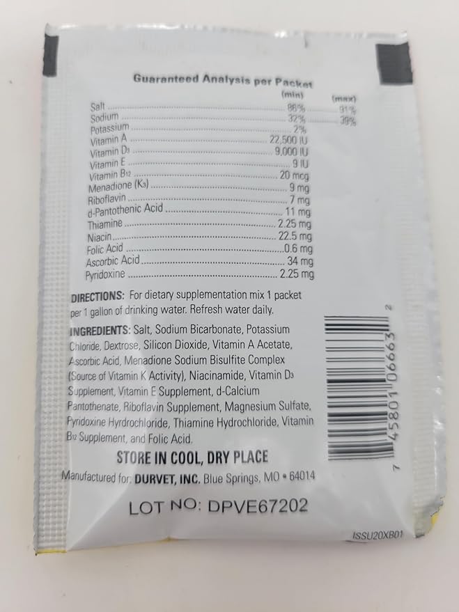 Durvet 3 Pack of Vitamins and Electrolytes for Poultry, 5 Grams, Makes 3 Gallons