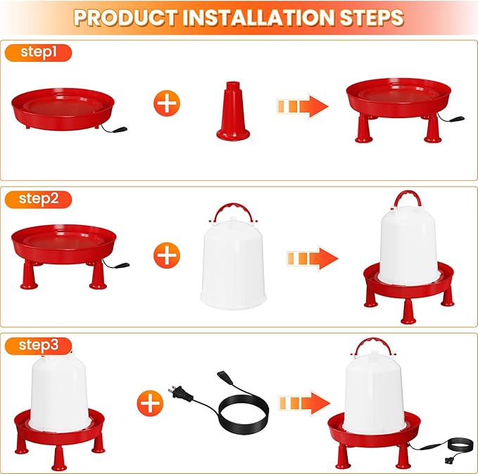 Nexum 35W Thermostatic Heated Chicken Waterer, 1 Gallon Winter Poultry Water Heater with Detachable Legs & Easy-Fill Funnel for Chicken Coop, Ducks, Birds