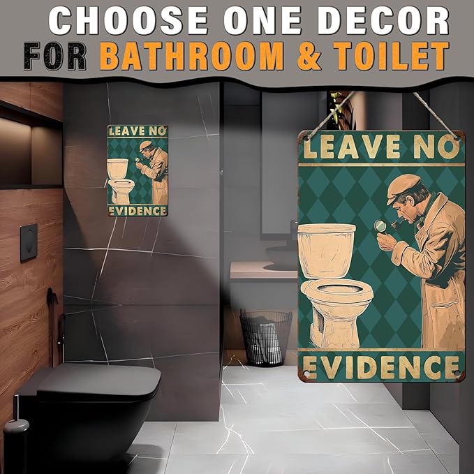 PEACHGARDEN Funny Bathroom Decor Leave No Evidence Wall Decor Vintage Metal Tin Sign For Home Bathroom Toilet Living Room 8x12inch