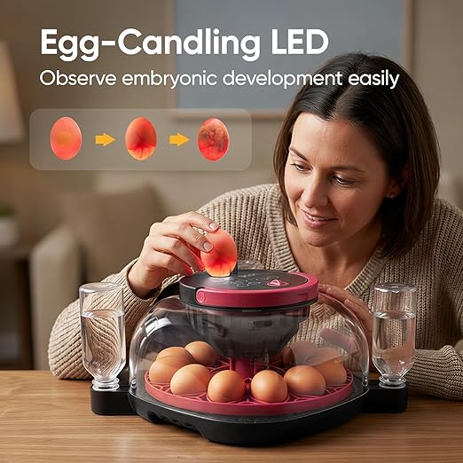 LARKBIRD Incubators for Hatching Eggs - 12 Egg Incubator with Automatic Egg Turning and Humidity Control, 1080P HD Camera & APP Controlled, for Chickens/Duck/Quail/Pigeon Eggs