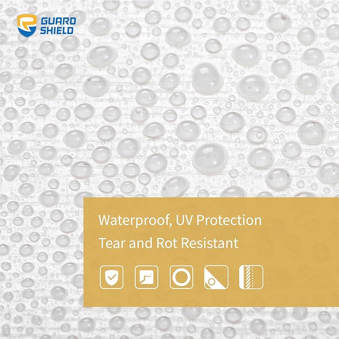 GUARD SHIELD Tarps Heavy Duty Waterproof 8x10 Feet White Poly Tarp Cover Outdoor Thick UV Resistant Tarpaulin with Grommets 10mil (2-Pack)