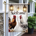 Welcome Rooster Garden Flag 12x18 Inch Double Sided Outdoor Yard Banner Farmhouse Chicken Lantern Rustic Wood Design Country Home Decoration for Porch Patio Lawn Garden Decor