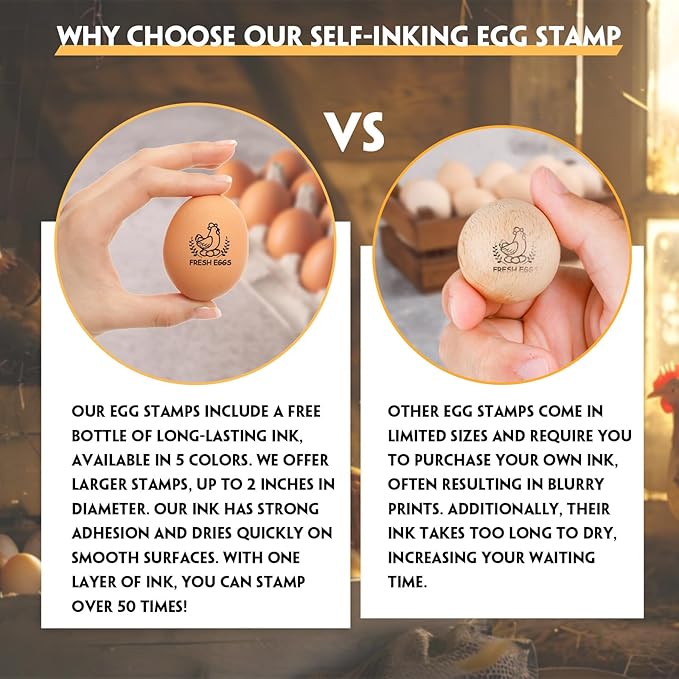 HDSD Custom Egg Stamp, Personalized Egg Markers Long Lasting Uniquely Designed Stamps, Large Egg Stamps for Fresh Farm Coop Branding & Backyard Egg Stamping, Includes Ink Bottle