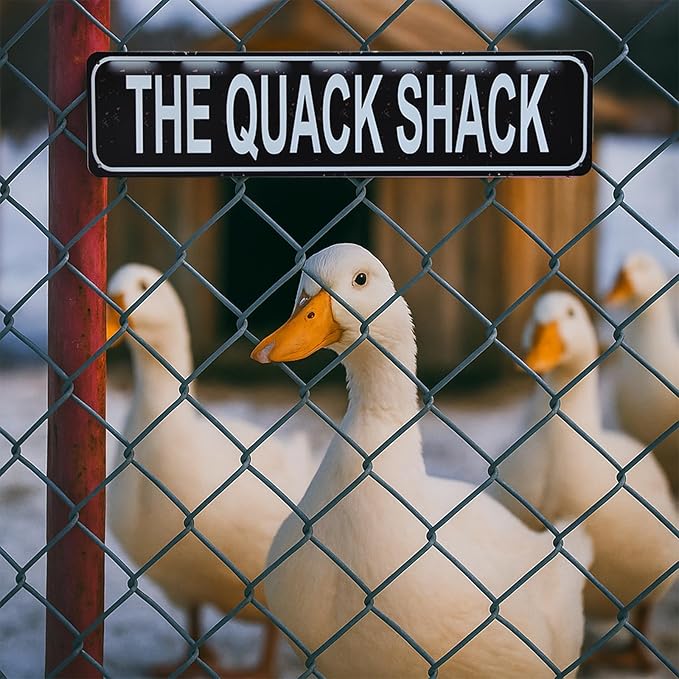 Quack Shack Retro Metal Tin Sign - Duck Waterfowl Chicken Coop Decor, Rustic Street Sign, Door Name Plate Plaque for Farmhouse Pub, Bar, Home Wall Art 16x4 Inch (black)