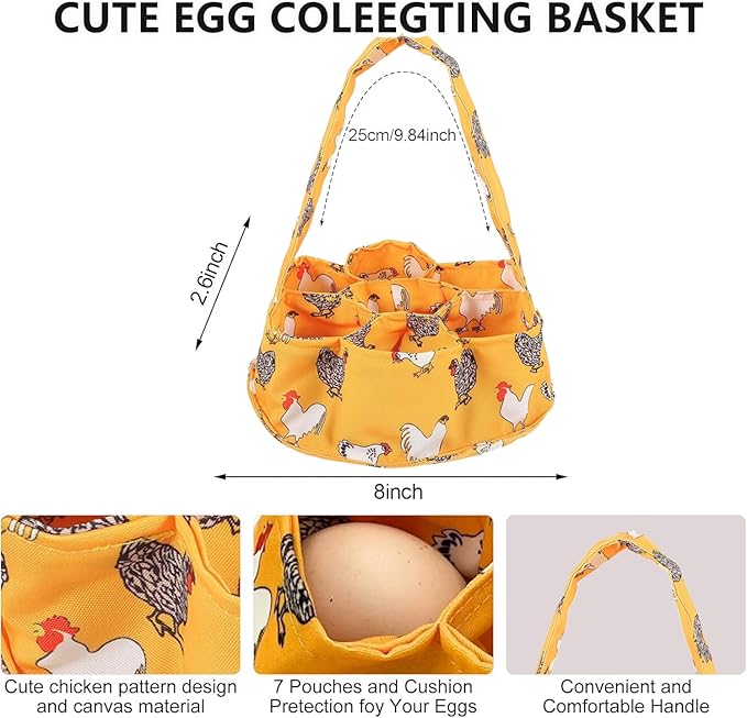 2 Pcs Egg Collecting Apron Chicken Gathering Basket with 7 Pouches Fresh Egg Holding Apron with 11 Pockets EW03