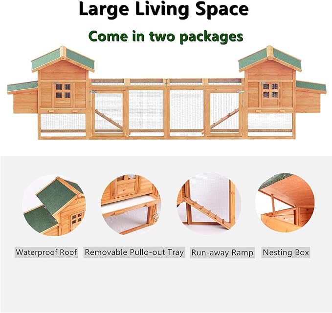 160" Large Chicken Coop, Waterproof Outdoor Hen House for 6-8 Chickens, Wooden Chicken House with Nesting Box, Removable Tray, PVC Cover, Run, for Garden Backyard Cage