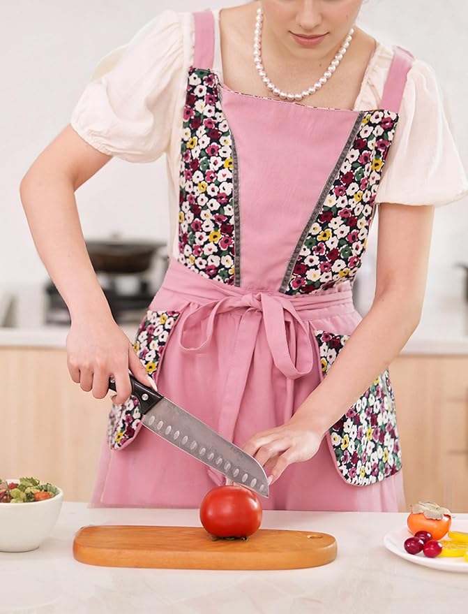 Kitchen Aprons for Women with Pockets Cute Vintage Chef Pinafore Apron for Gardening Cooking Baking Painting