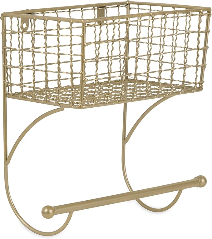 DII Rustic Farmhouse Bathroom Décor, Metal Storage, Small Towel Bar, Gold