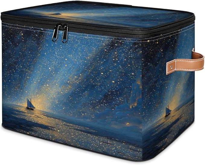 Ocean Beach Storage Bins with Zipper Lid Fabric Home Cubes Storage Baskets Boxes Clothes Organizer Container Galaxy Star
