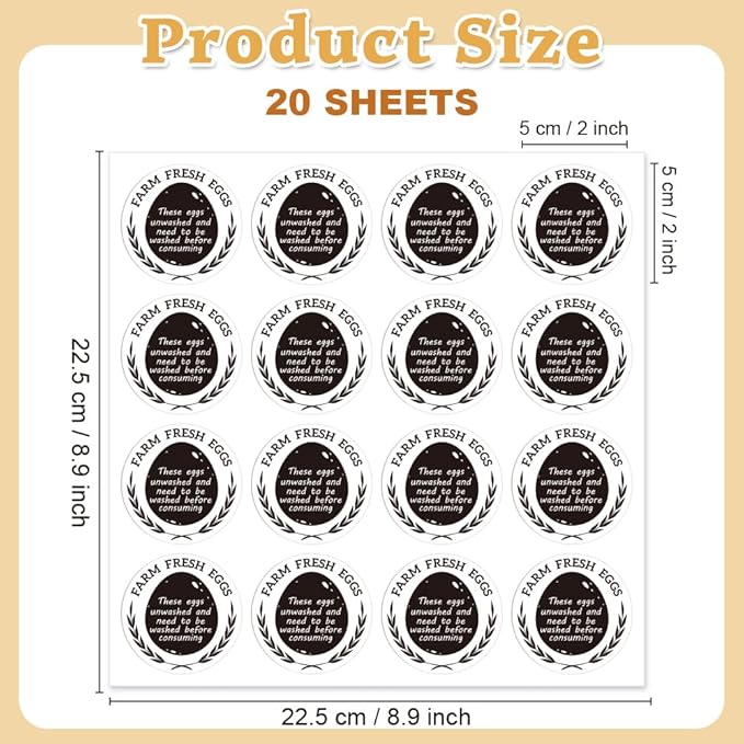 320 Pcs Egg Carton Labels, 2 Inch Round Farm Fresh Egg Sticker PET Adhesive Egg Packaging Sticker for Box Container Carton Farm Supplies