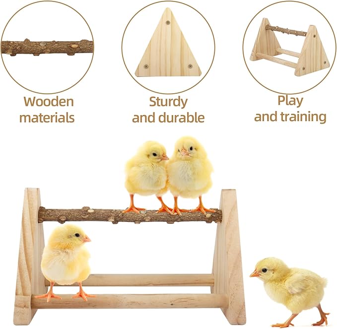 2-in-1 Chick Perch & Ramp Trainer Set, Wooden Chicken Roost Bar & Stand for Brooder Coop, Baby Chicken Supplies Toys for Chicks Ducks Quails and Small Animals