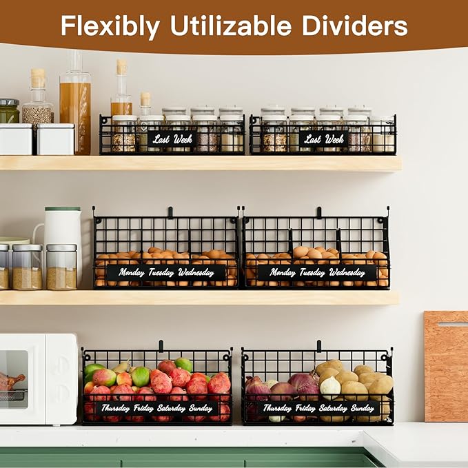 Egg Holder Countertop with Dividers & Labels, 3 Tier Stackable Chicken Egg Holder Egg Baskets for Gathering Fresh Eggs, Egg Organizer for Egg Storage, Wall-Mounted, Black