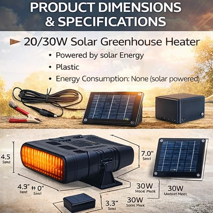 Solar Heater for Greenhouse, 2027 New Solar Heater for Chicken Heater, Smart Thermostat, Weather-Resistant, Easy Mount - Solar Powered Heater for Outdoor Use, Dog House, Shed, Pet Shelter (Black-30W)