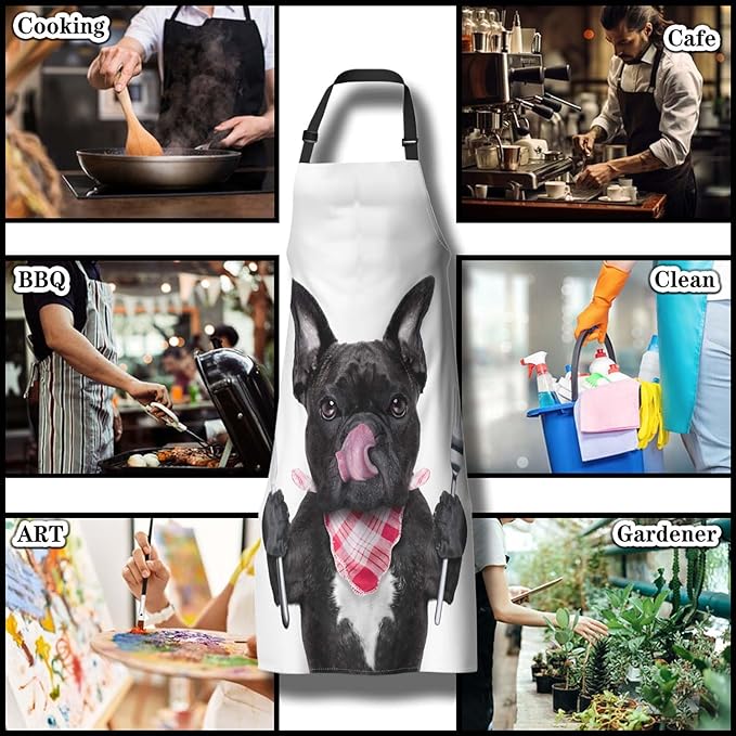 Aprons for Cooking for Men Funny French Bulldog Dog Mans Chef Apron for Kitchen Cooking Restaurant BBQ Painting Crafting Gardening 27” (W) x 31” (H), Waterproof Apron