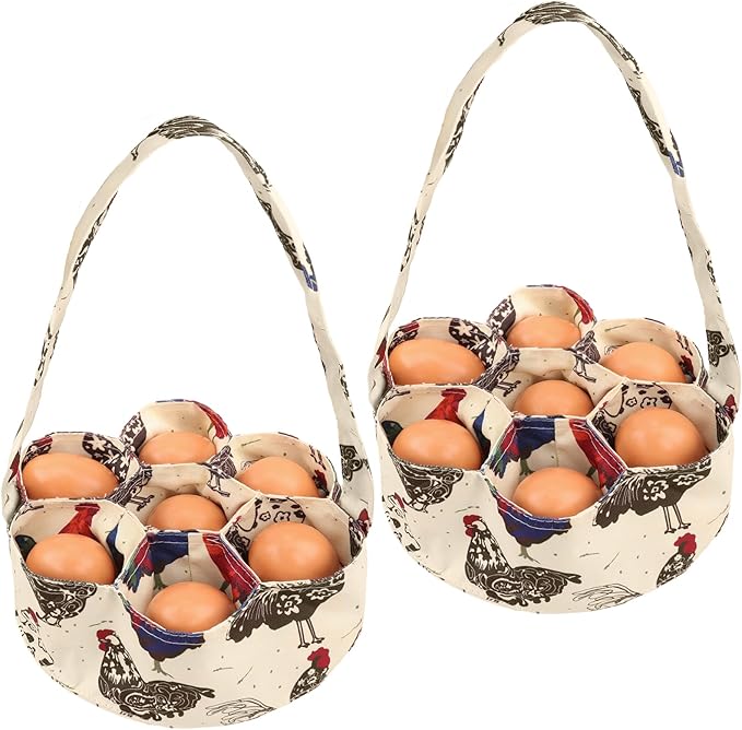 Egg Bags Hossmily Egg Basket Mini Egg Collecting Basket Egg Gathering Basket with 7 Pouches for Farmhouse Chicken Hen Duck Goose Housewife Garden Transporting Storage-2 Packs