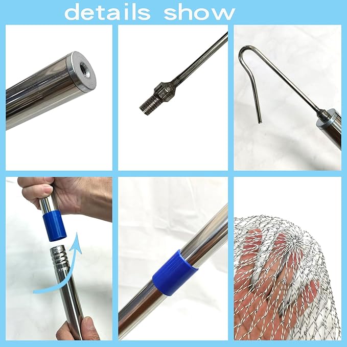 Chicken net Catcher Stainless Steel Poultry net, Ideal for catching Birds, Chickens, Ducks, Fish, Geese, etc. in Chicken coop or Outdoors, Fishing net with Handles(Including 2 nets and 1 Pole)