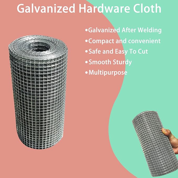 8in X 20ft Hardware Cloth 1/4 Inch 23Gauge, Galvanized Welded Wire Metal Roll, Garden Rabbit Fencing, Snake Fence, Chicken Gopher Racoons Critters Rehab Cage