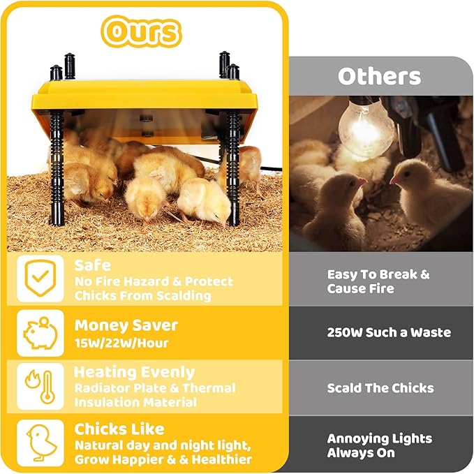 Brooder Heating Plate for Chicks Adjustable: with Bonus 12x12 Warmer with Easy- Cleaning Plate 22W Poultry Coop Heater for 15 Baby Chicks