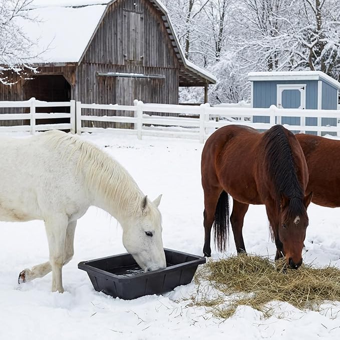 2 Pack Rubber Feeder Pan, 10 Quart Large Horse Trough Feeder Bucket, Heavy Duty 2.5 Gallon Chicken Dust Bath Tub Water Bowl for Pig Goat Dog Cat Farm Livestock Animal Feeding, Rectangular