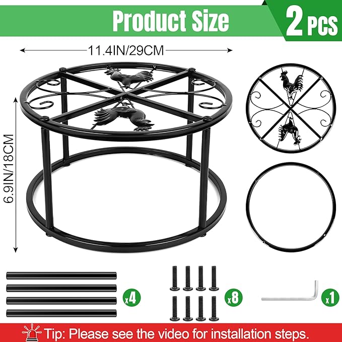 2 PCS Metal Stand for Chicken Feeder Waterer, Heavy Duty Chicken Feeder Stand Holder, Round Support Rack with 4 Rust-Resistant Iron Legs, Buckets Stand for Coop Poultry Indoor Outdoor Use, Black