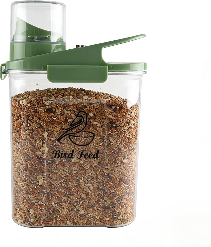 Bird Seed Storage Container,Pet Food Storage Containers with Handle and Measuring Cup/Lid,Airtight Bird Food Storage Container for Wild Bird Feeders Dispenser Hermetically Or Outdoor Feeding