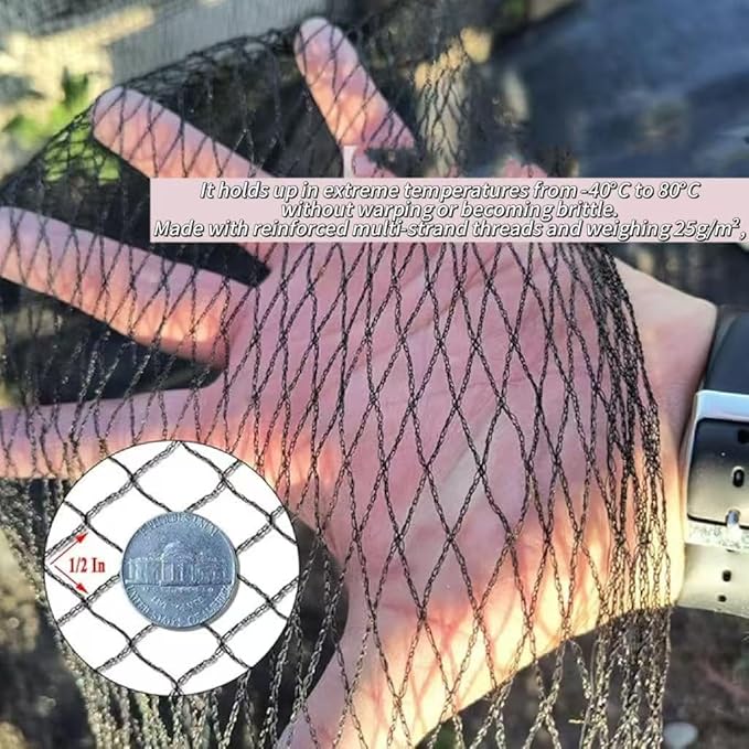 JUNFLYING 20x20 Ft Pond Netting for Leaves, 1/2 in Fine Mesh, Strong Woven Koi Fish Net Cover, Against Birds, Cats & Predators, Stakes Included