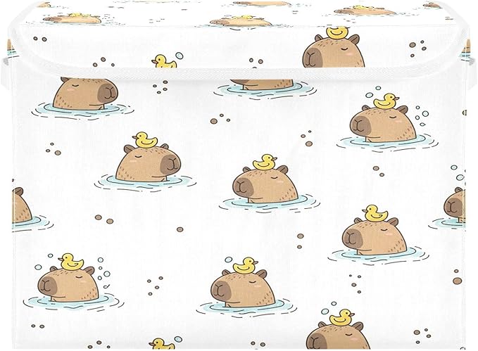 Capybaras Ducks Water Storage Bins with LidsCute Foldable Storage Basket with Handles Collapsible Large Fabric Organizer Containers for Clothes Shelves Closet Office Home