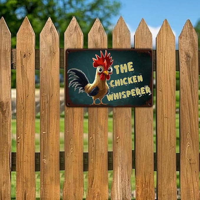 Vintage The Chicken Whisperer Metal Sign Fun Chicken Tin Sign Farm Chicken Coop Metal Poster Home Kitchen Farmhourse Coffee Bathroom Art Wall Decor 12x8 Inch
