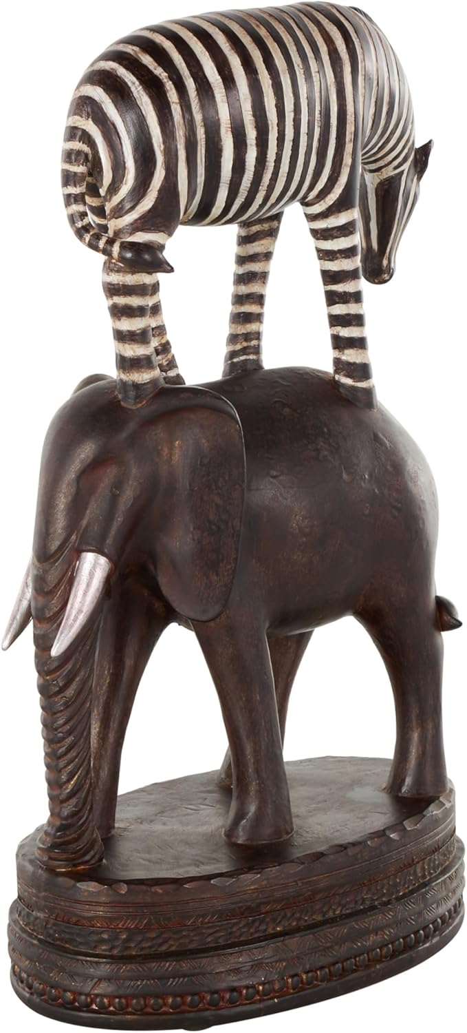 Deco 79 Polystone Safari Animals Decorative Sculpture Stacked Home Decor Statue with Round Base, Accent Figurine 9" x 5" x 16", Multi Colored