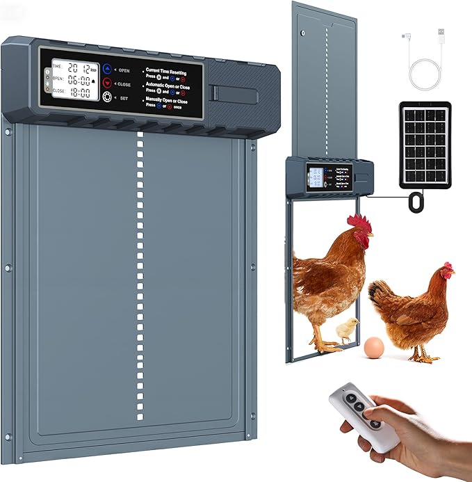 Automatic Chicken Coop Door Solar Powered with XL Large Size 10.8″x 14.2″ Auto Chicken Door Design with USB-C Charging & 3 Modes, Anti-Pinch & Aluminum Alloy Weather Proof-Blue