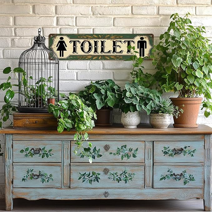 Rustic Bathroom Theme Decorative Sign - ''Toilet'' Metal Sign, 16x4 Inch - Farmhouse Art Plaque Sign For Home, Restroom, Yard, Bar or Cafe, Office Hanging Decor, Retro Room Decor