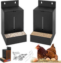 2pcs Metal Chicken Grit and Oyster Shell Feeder with View Window,Hanging or Mountable Poultry Feeder for Hens,Large Capacity, for Egg-Laying Chickens