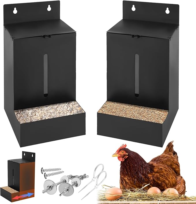 2pcs Metal Chicken Grit and Oyster Shell Feeder with View Window,Hanging or Mountable Poultry Feeder for Hens,Large Capacity, for Egg-Laying Chickens